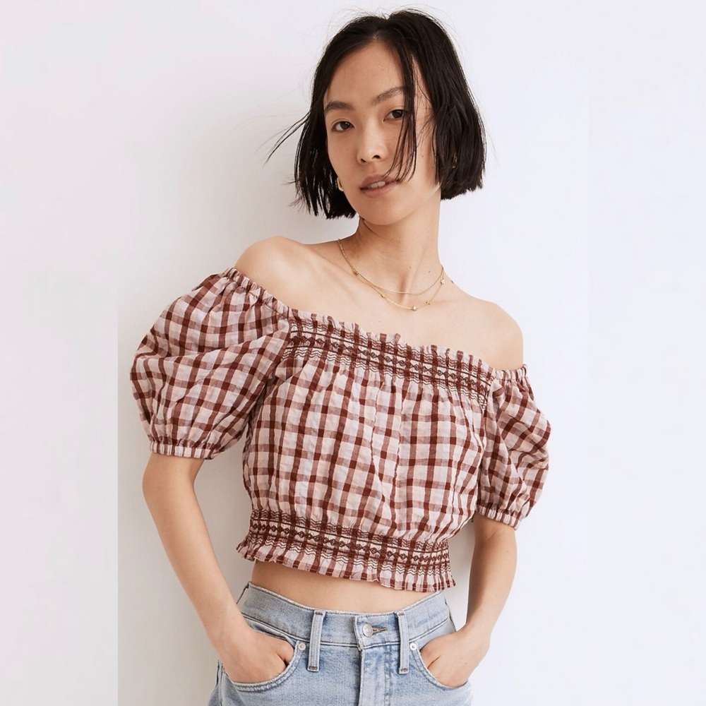 New Madewell Seersucker Jeanette Top in Plaid